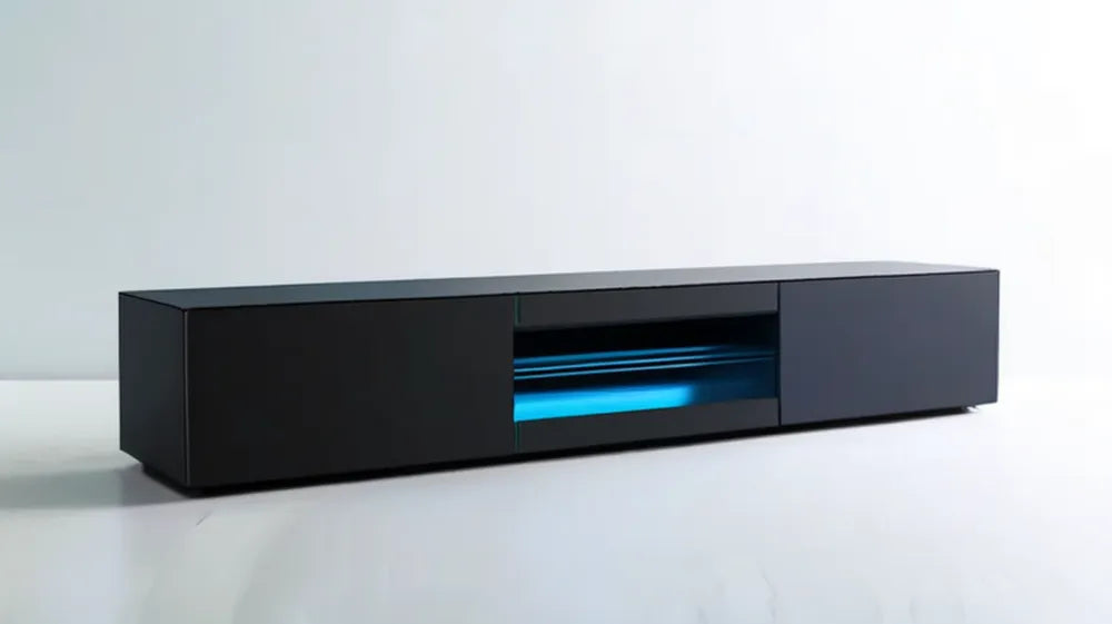 Czarna szafka RTV z niebieskim oświetleniem LED, MDF, 180 x 40 x 42 cm