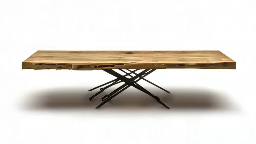 Prostokątny stół z litego drewna akacjowego na czarnej stalowej podstawie, 200 × 100 × 76 cm