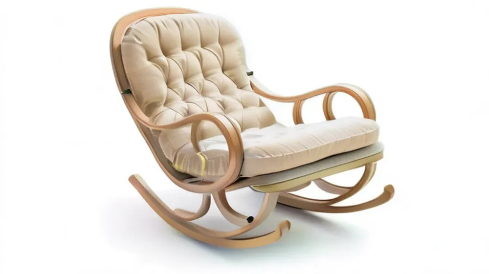 Beżowy fotel bujany z giętej sklejki brzozowej 67 x 100 x 95 cm