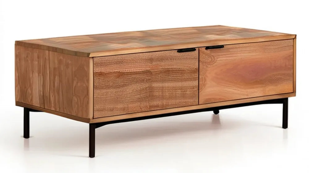 Szafka RTV z litego drewna mango, naturalny brąz/czarny, 140 x 40 x 50 cm, 2 drzwiczki
