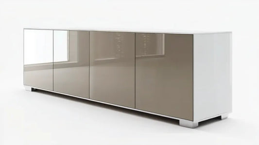 Nowoczesna komoda z MDF Biała/Taupe/Srebrna 200 x 45 x 75 cm