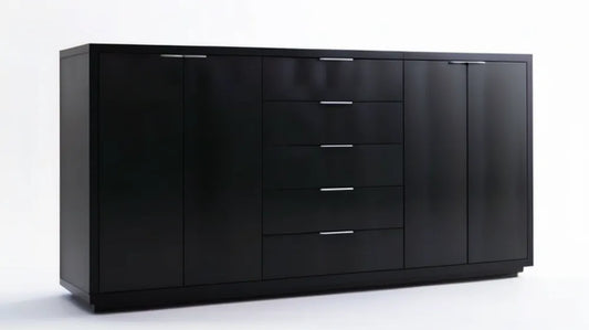 Czarny kredens MDF 180 x 40 x 90 cm z 5 szufladami i 4 drzwiami