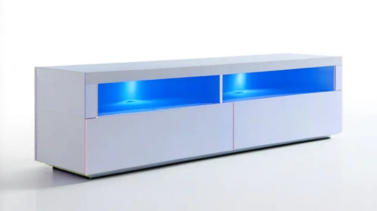 Biała szafka RTV z niebieskim oświetleniem LED 160 x 40 x 45 cm