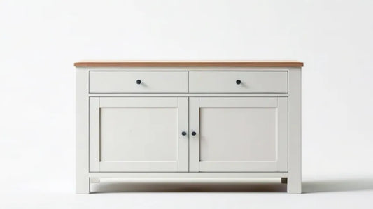 Biała komoda MDF z blatem w dekorze dębu, 120 x 40 x 85 cm