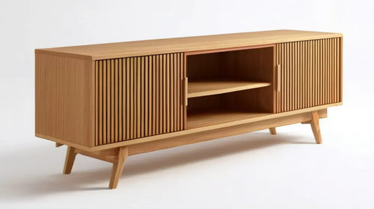 Szafka RTV z ryflowanymi drzwiami przesuwnymi, naturalny dąb, 180 × 40 × 60 cm