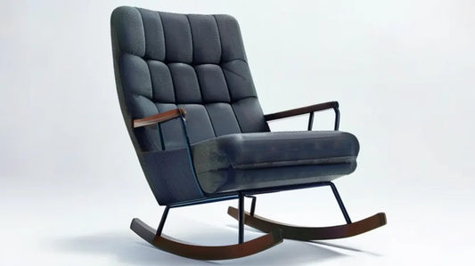 Czarny fotel bujany retro z wysokim oparciem i orzechowymi płozami, 68 × 95 × 100 cm
