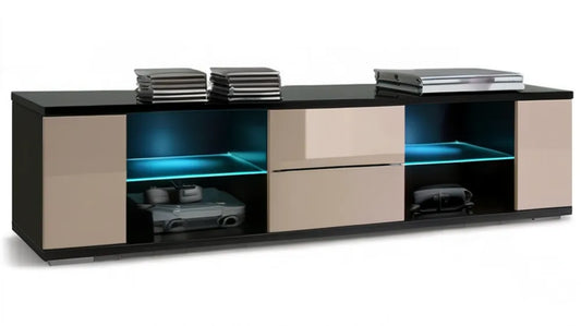 Szafka RTV MDF z oświetleniem LED, czarno-beżowa, 180 x 40 x 45 cm