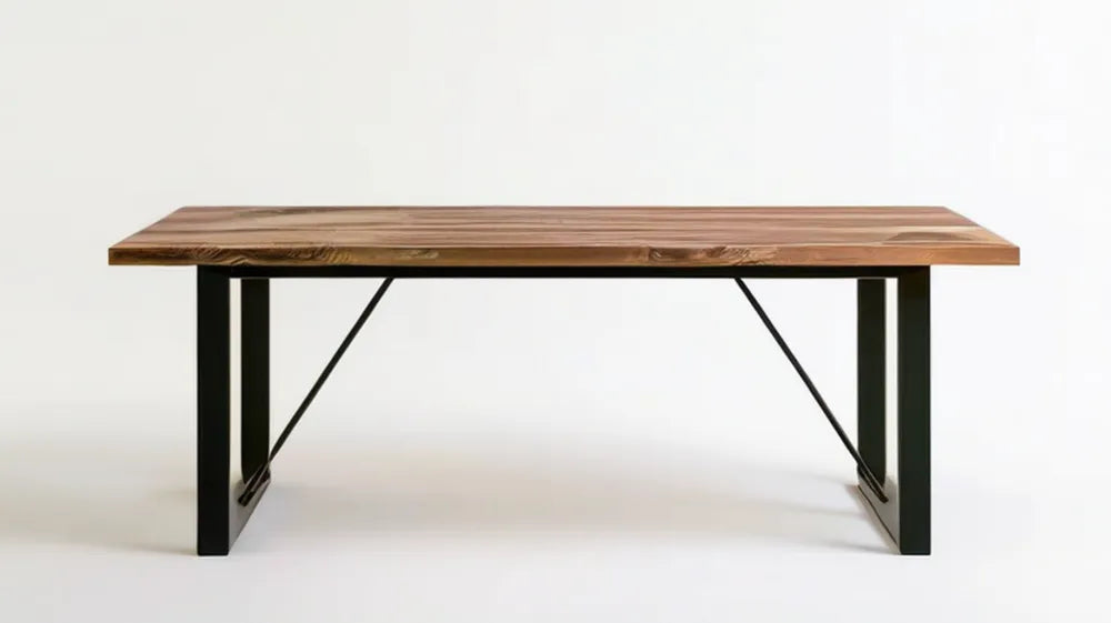 Prostokątny stół jadalniany z litego drewna akacjowego 180 x 90 x 75 cm Brązowy/Czarny