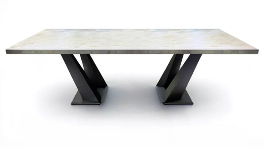 Prostokątny stół do jadalni 200 x 100 x 75 cm z blatem w imitacji białego marmuru i czarną stalową podstawą