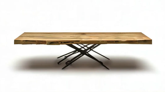 Prostokątny stół z litego drewna akacjowego na czarnej stalowej podstawie, 200 × 100 × 76 cm