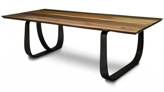 Prostokątny stół do jadalni 200 x 100 x 75 cm z blatem z forniru orzechowego i czarnymi stalowymi nogami