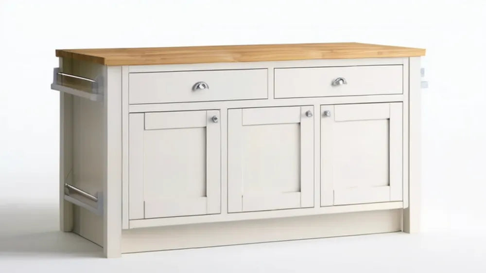 Kredens kuchenny z MDF i bambusowym blatem, biały/naturalny/srebrny, 120 x 45 x 90 cm