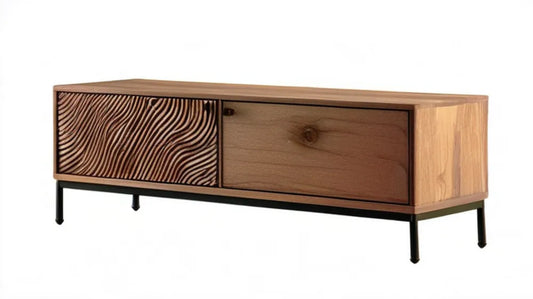 Brązowo-czarna szafka RTV z litego drewna mango, 160 × 40 × 50 cm