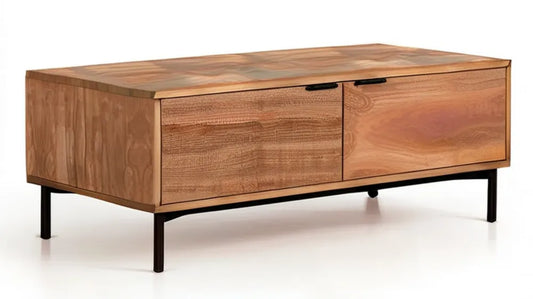 Szafka RTV z litego drewna mango, naturalny brąz/czarny, 140 x 40 x 50 cm, 2 drzwiczki