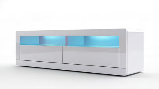 Biała szafka RTV z płyty MDF z oświetleniem LED, 160 x 40 x 45 cm
