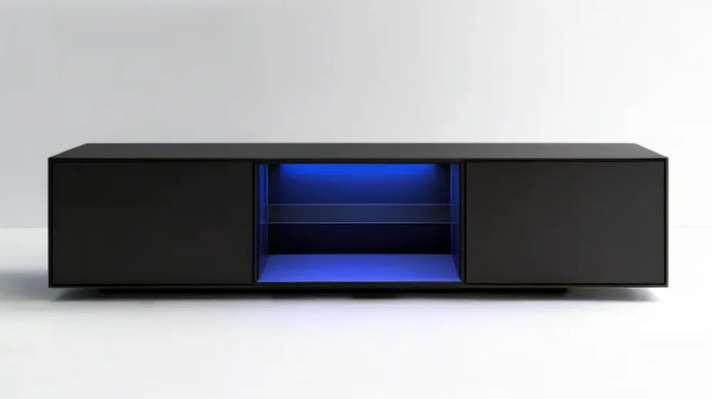 Czarna szafka RTV z oświetleniem LED, 180 x 40 x 45 cm