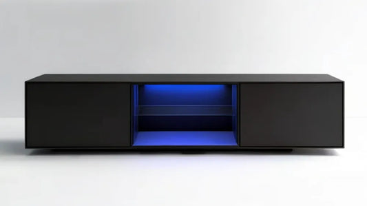 Czarna szafka RTV z oświetleniem LED, 180 x 40 x 45 cm