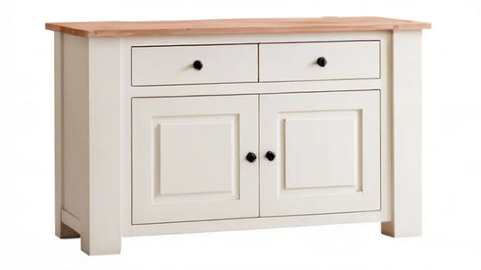 Kredens kuchenny z litego drewna sosnowego biały z naturalnym blatem 100 x 45 x 85 cm